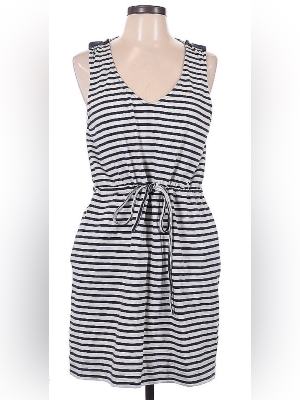 J. Crew Navy and White Striped Sleeveless Drawstring One-Piece